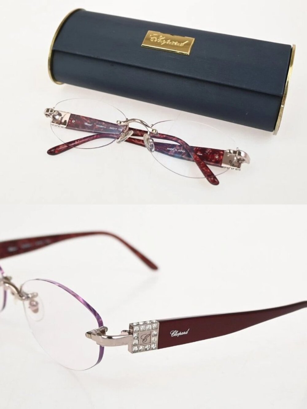 Chopard Glasses Eye Wear Plastic Metal Rhinestone Red Silver